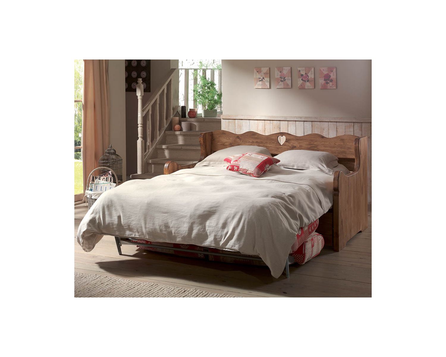 Divano letto Express sfoderabile con tessuti a scelta e legno di pino "Alaska"