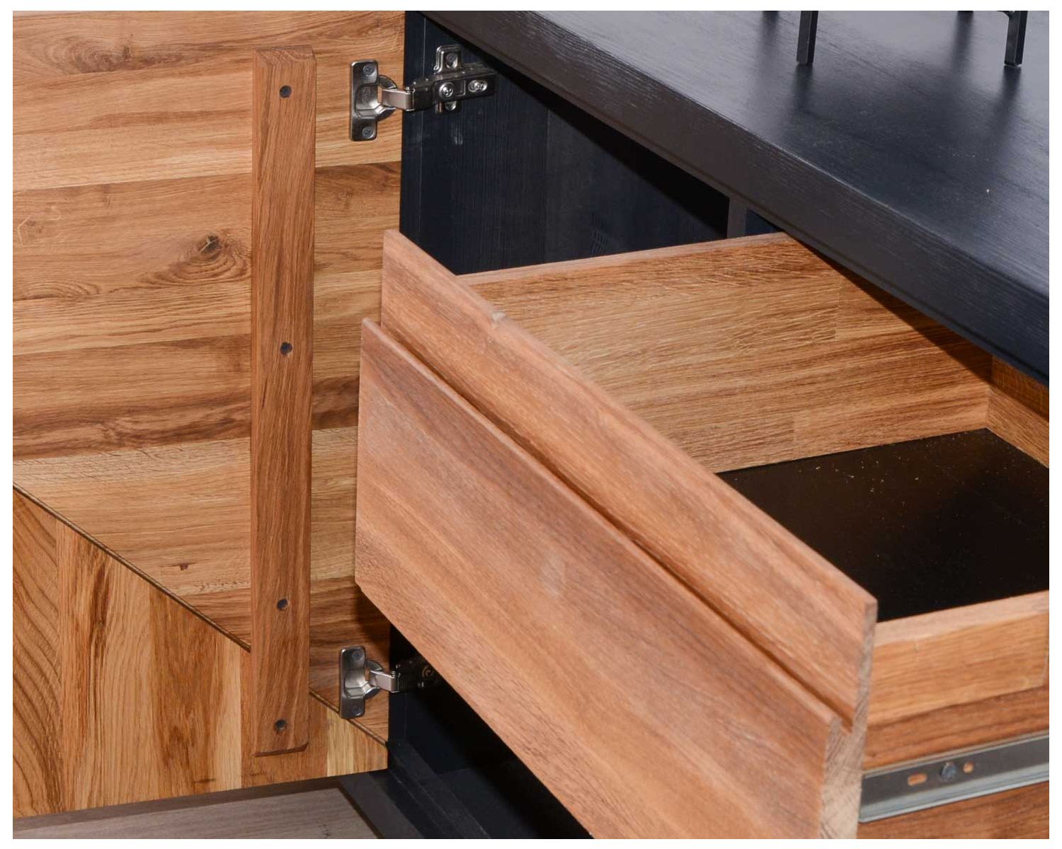 Credenza "Flix" nera e legno in stile contemporaneo a 4 ante e 1 cassetto