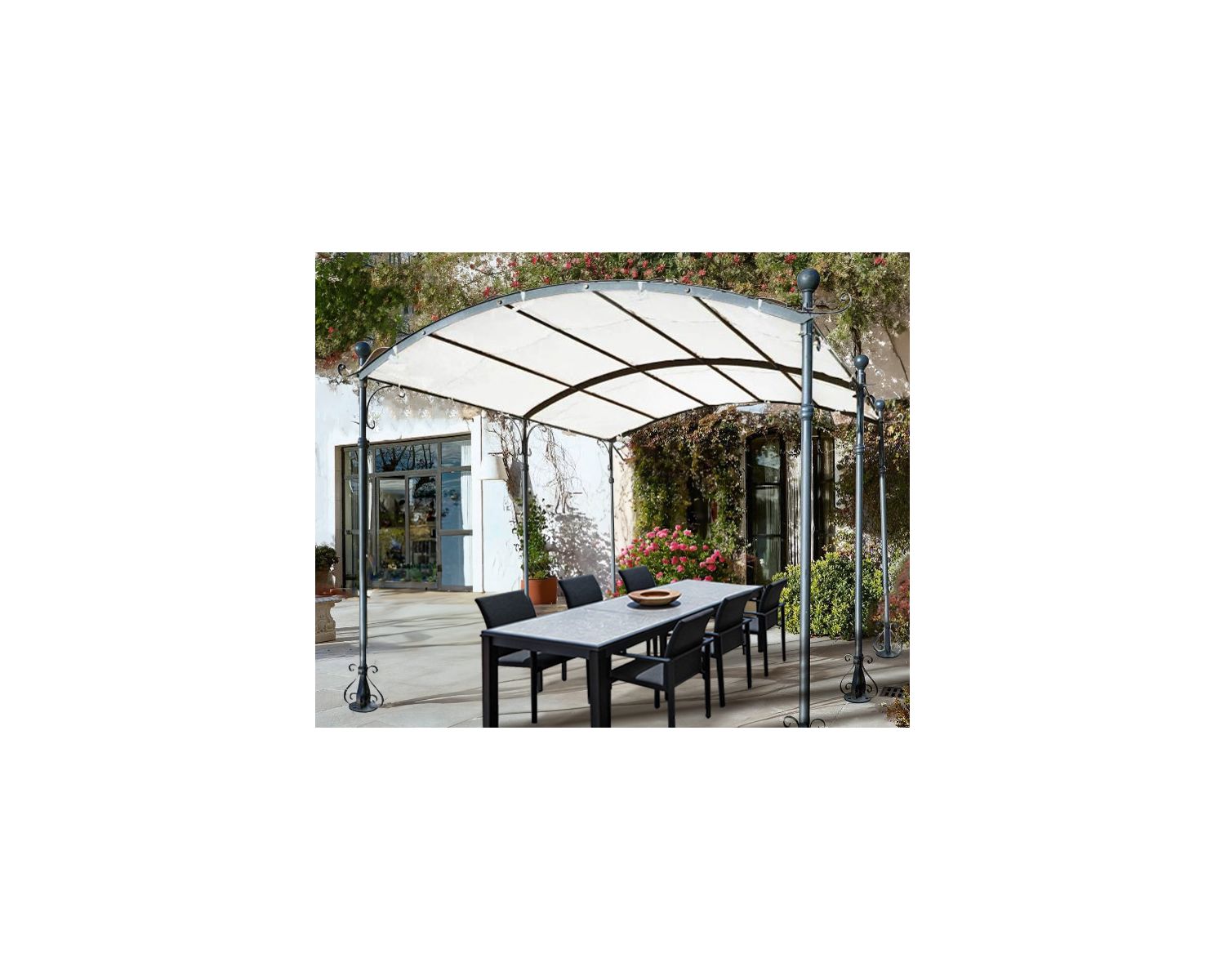 Pergola metallica a 6 bracci con tetto arrotondato "Gardénia" 3m60 x 3m
