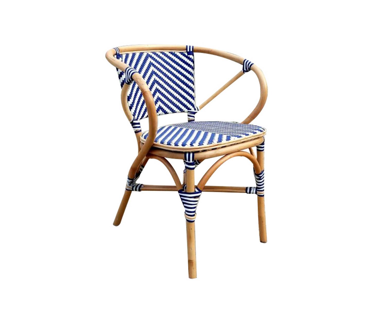 Sedia da giardino "Biarritz" in rattan bianco e blu, stile bistrot