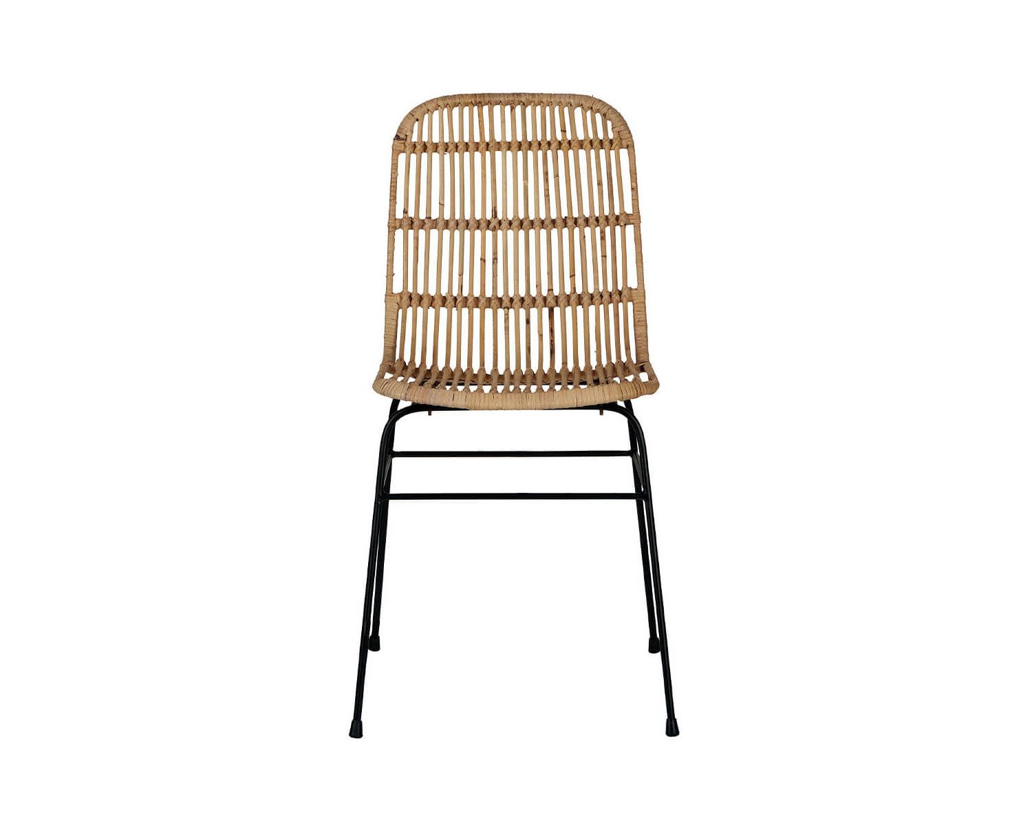 Sedia di design "Casita" in rattan intrecciato a mano e metallo nero