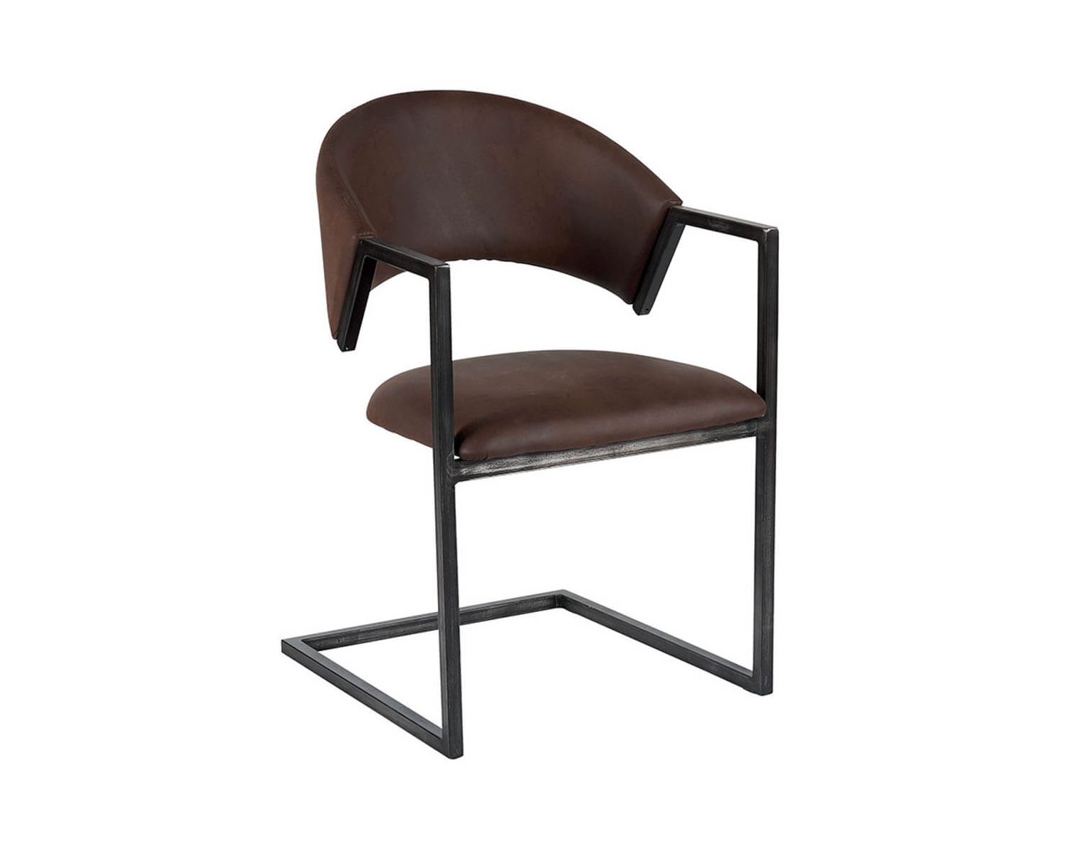 Sedia imbottita dal design retrò "Casita" in metallo nero e tessuto marrone