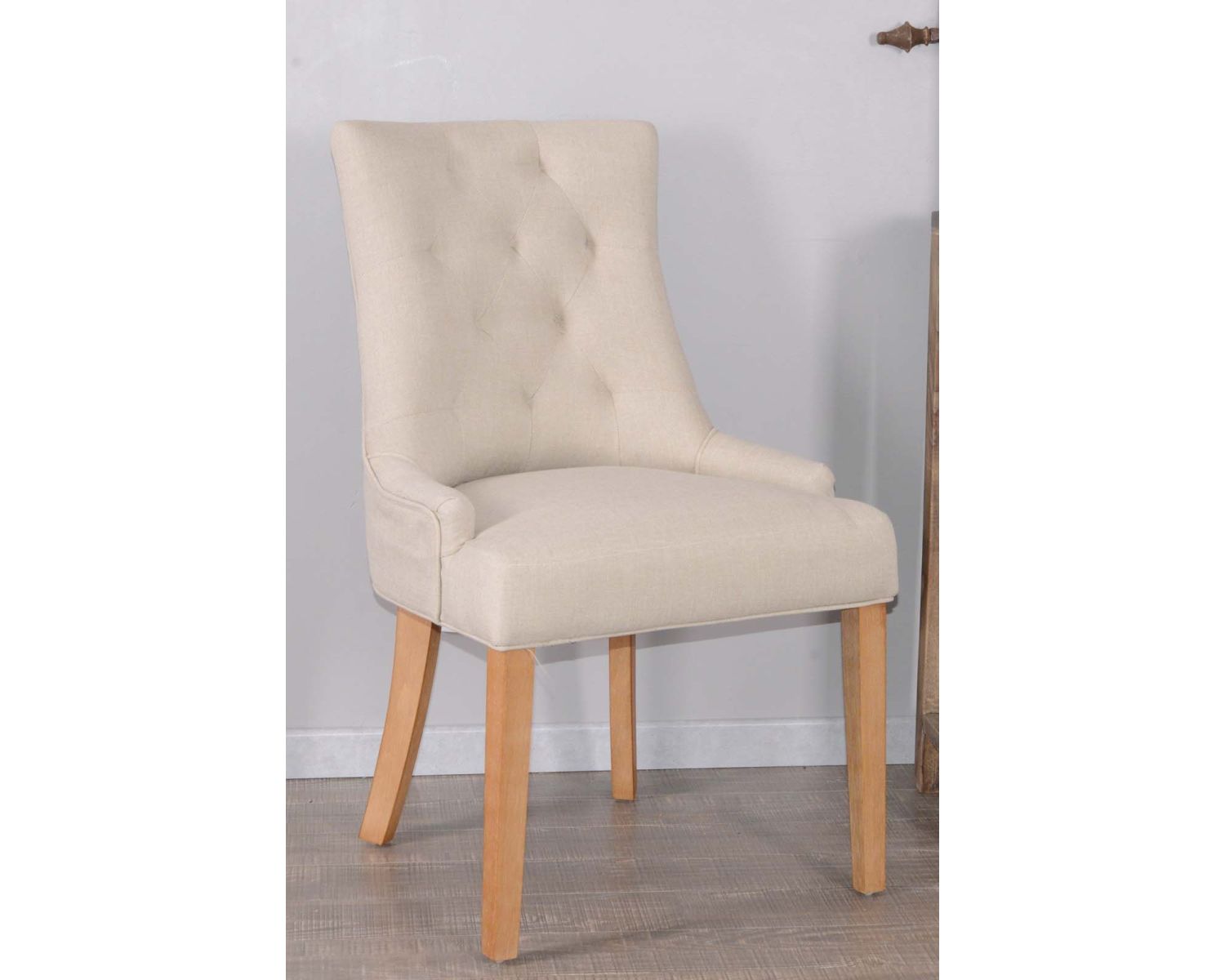 Set di 2 eleganti sedie imbottite "Charme" in tessuto ecru e gambe in legno