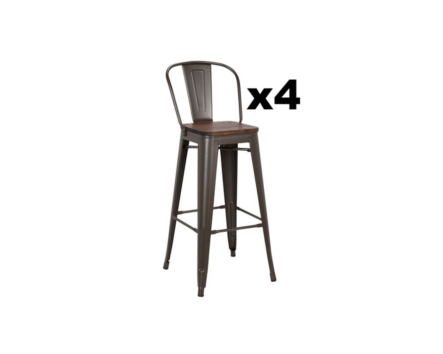 Set di 4 sedie da bar industriali in metallo grigio "Osaca" con sedute in legno