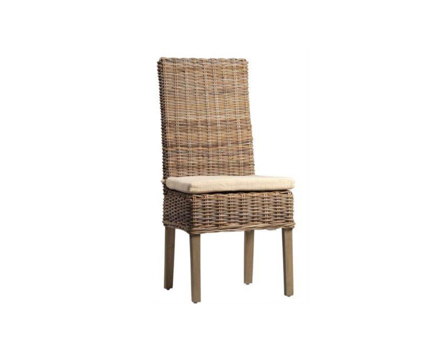 Set di 2 sedie in legno e kubu intrecciato con rivestimento in tessuto "Kansas"