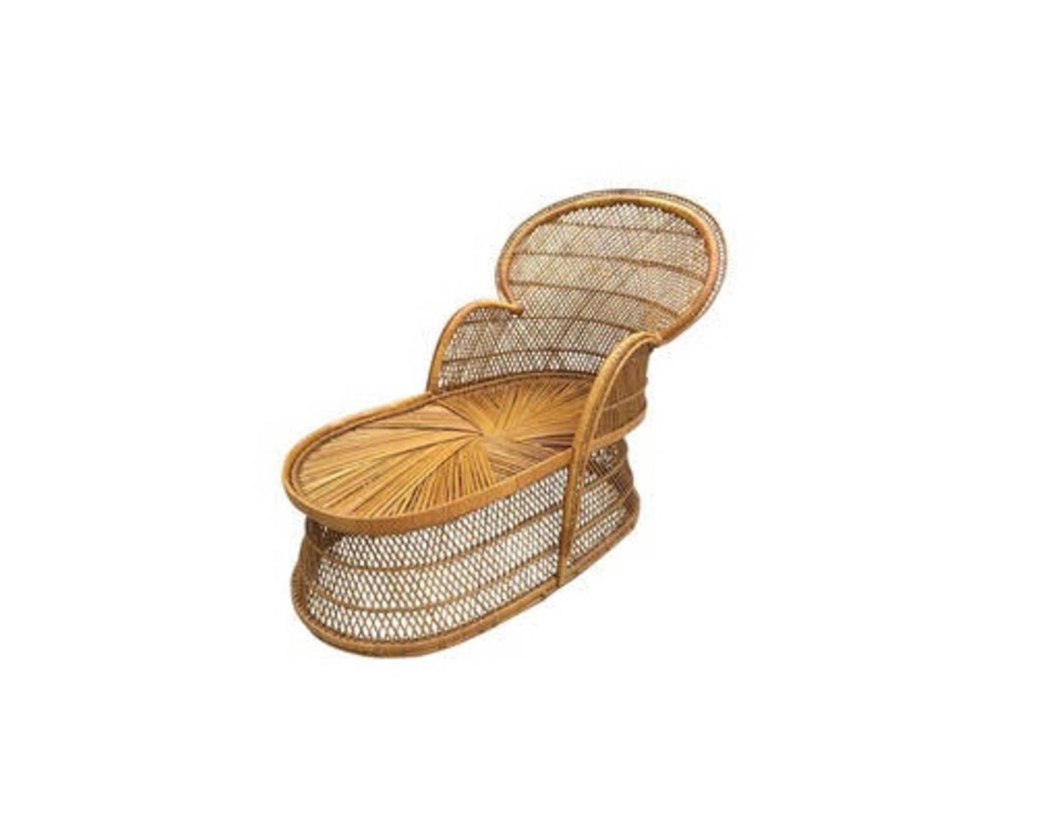 Chaise longue in rattan intrecciato a mano "Taipa Beach" in stile bohémien