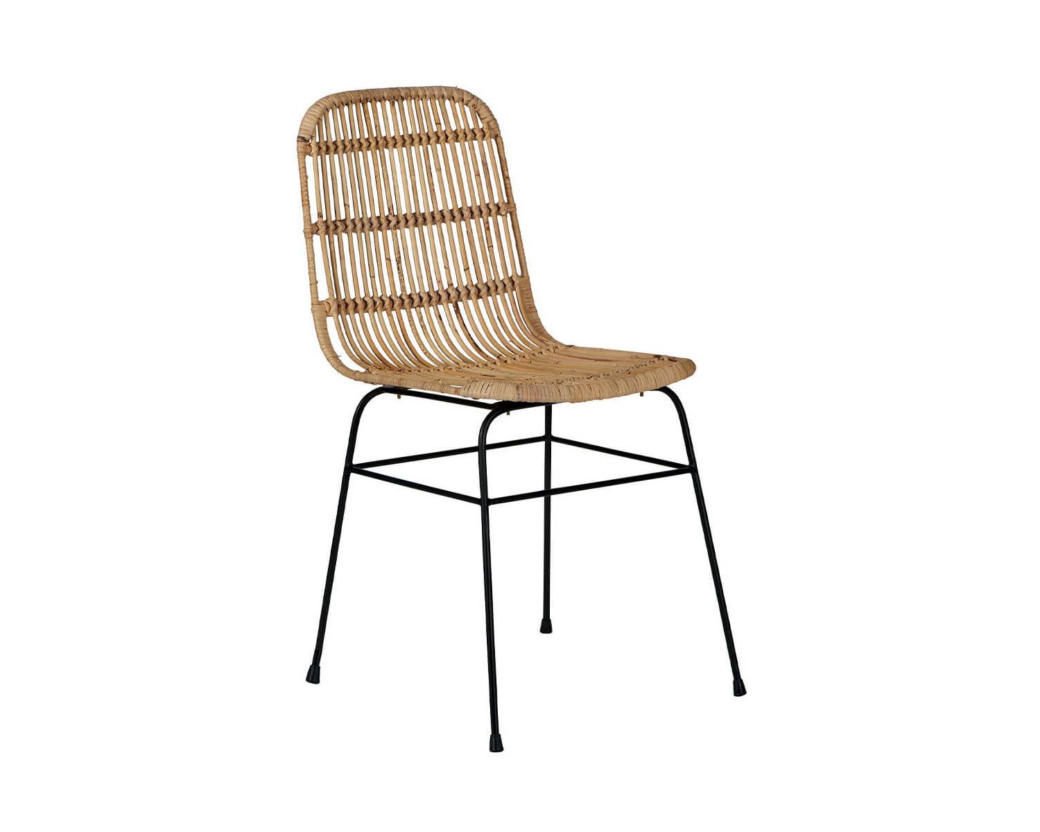Sedia di design "Casita" in rattan intrecciato a mano e metallo nero