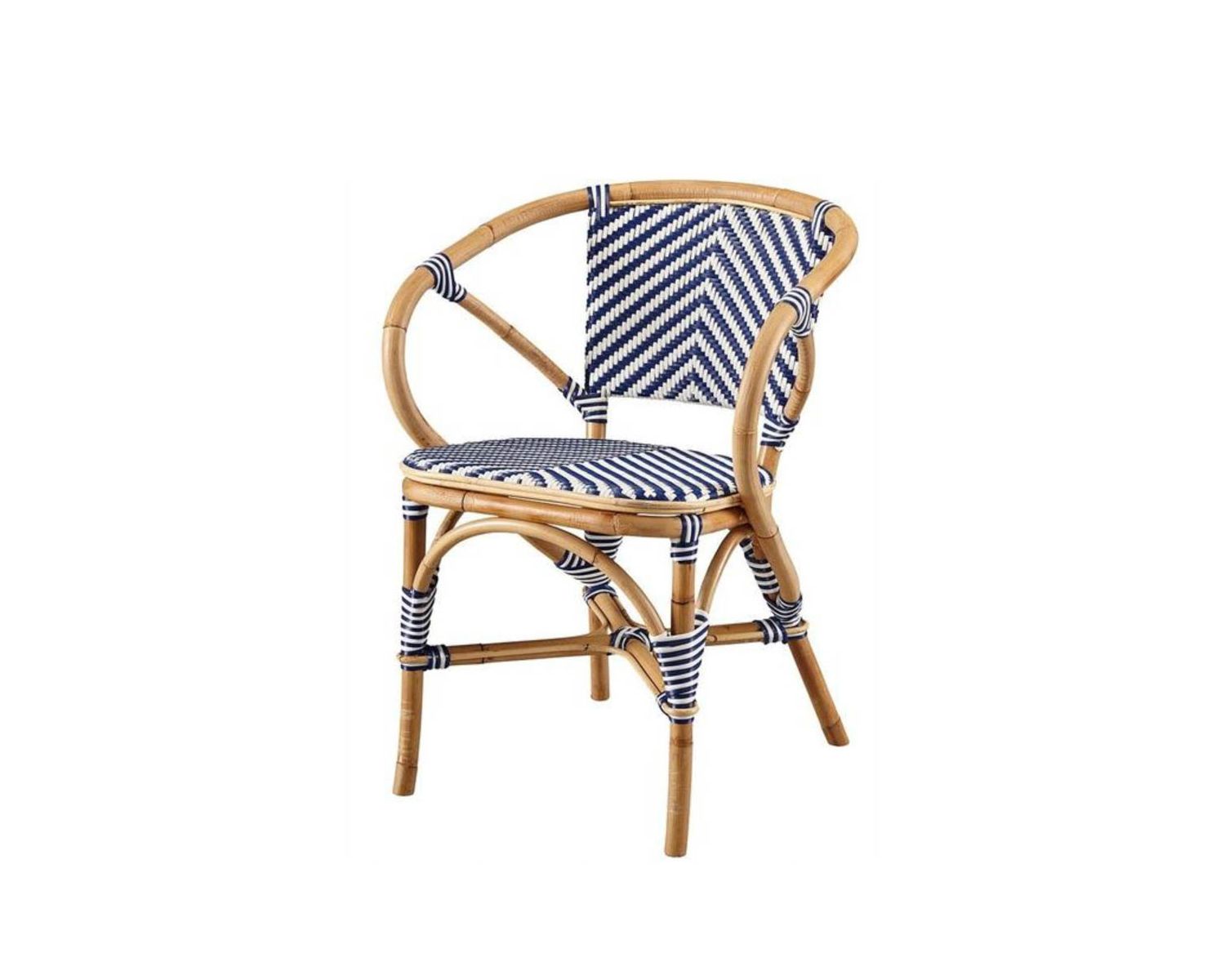 Sedia da giardino "Biarritz" in rattan bianco e blu, stile bistrot