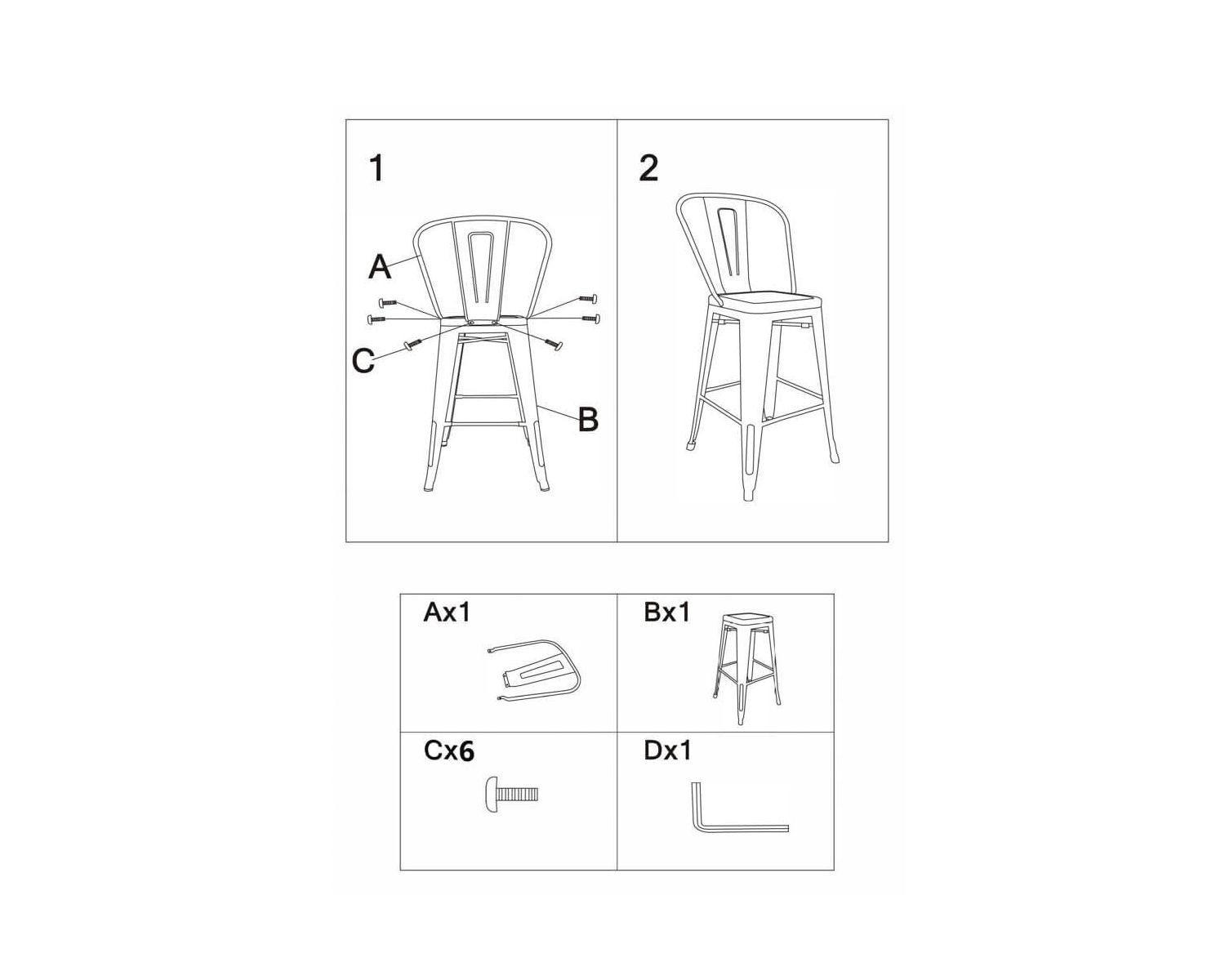 Set di 4 sedie da bar "Osaca" in metallo nero con seduta in legno