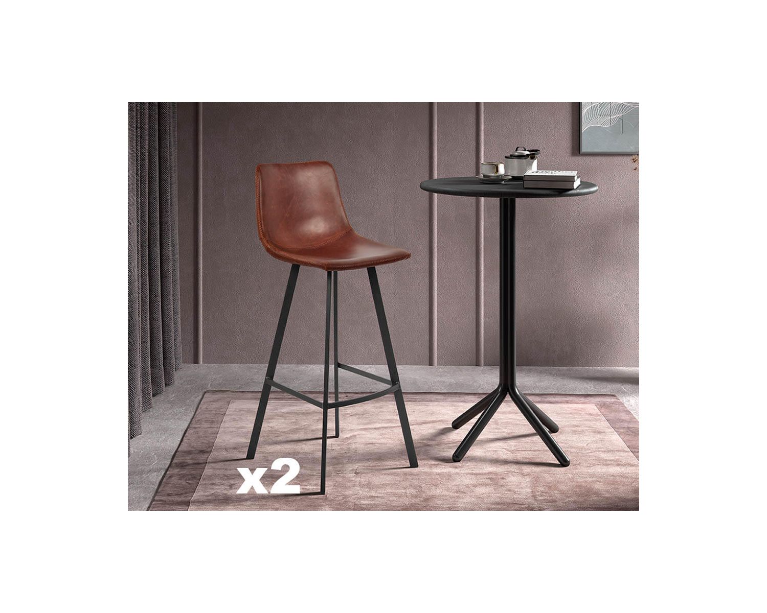 Set di 2 sedie da bar in stile industriale "For" in tessuto marrone e metallo nero