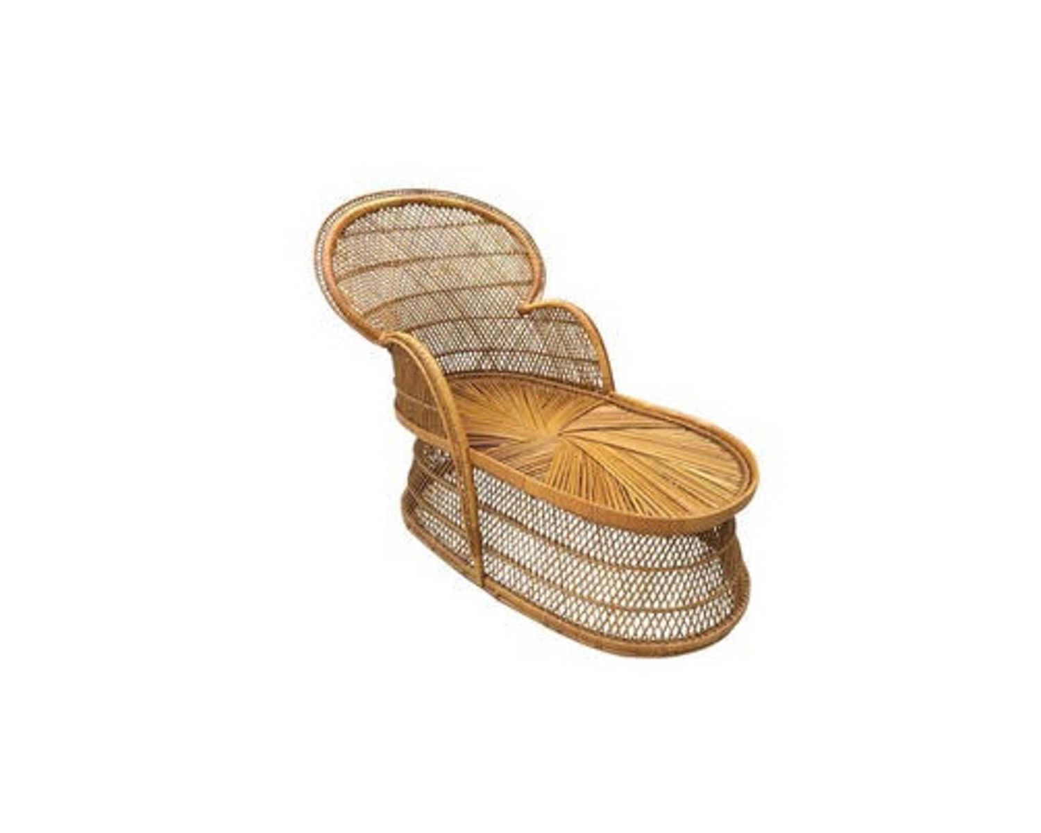 Chaise longue in rattan intrecciato a mano "Taipa Beach" in stile bohémien