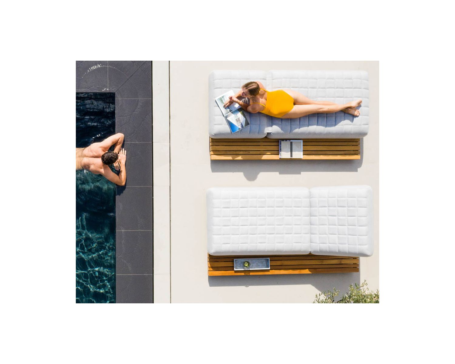 Poltrona lounge "Lombok" ultra-confortevole in tessuto Sunbrella teak bianco sporco