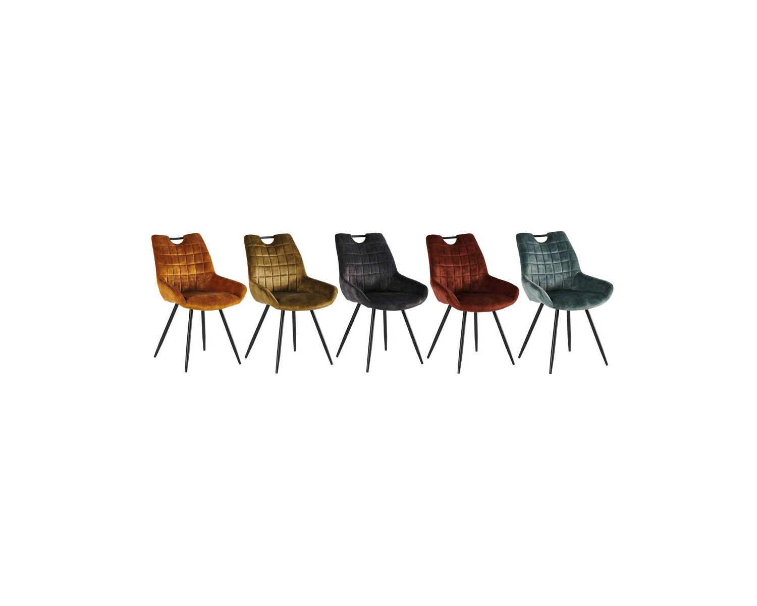 Set di 4 sedie scandinave "Dina" in tessuto kaki con gambe in metallo nero