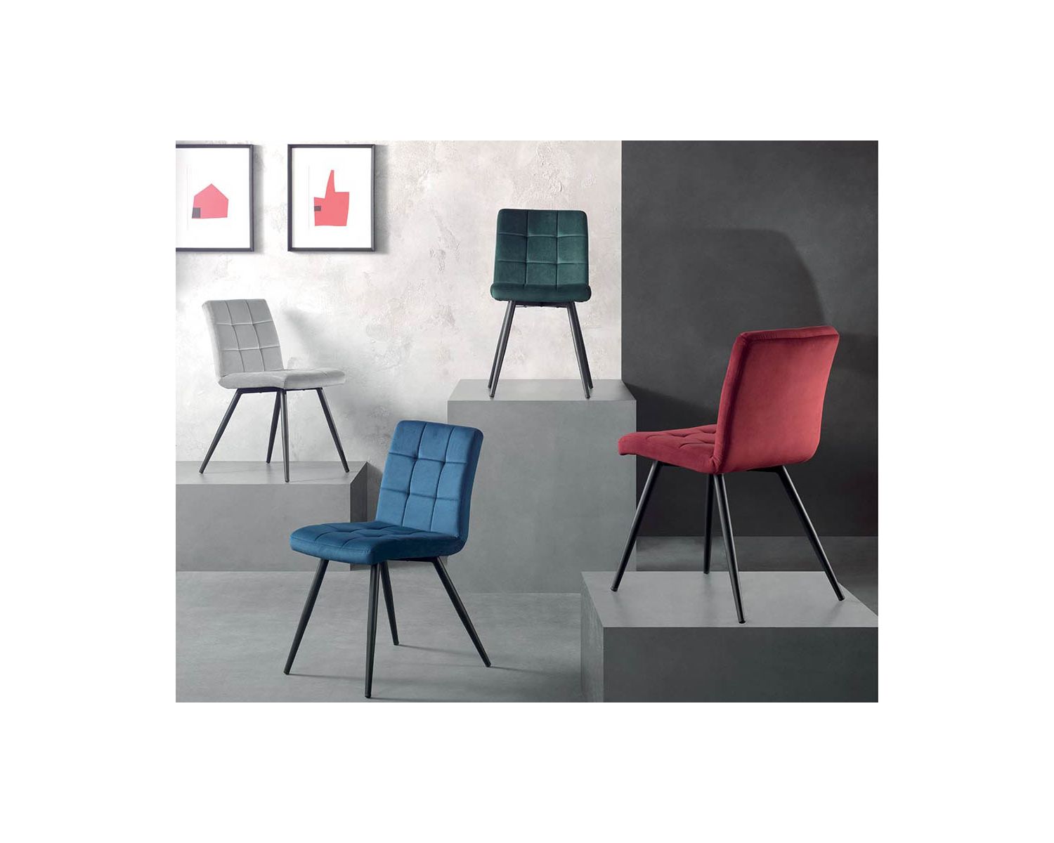 Set di 4 sedie retrò in tessuto "Sando" Casita color kaki e nero