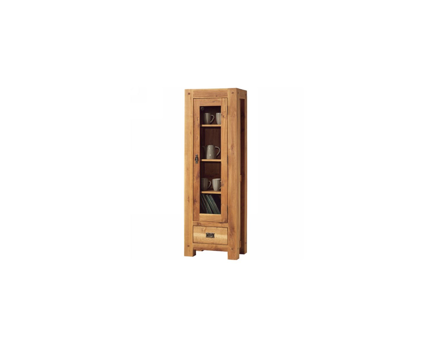 Vetrina in rovere massiccio oliato 1 anta 1 cassetto "Lodge Casita" 180 cm