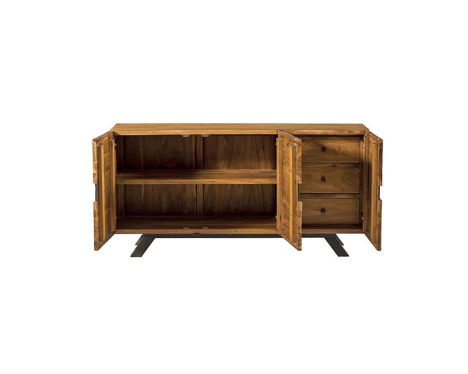 Credenza a 3 ante "Copley" in design teak grezzo