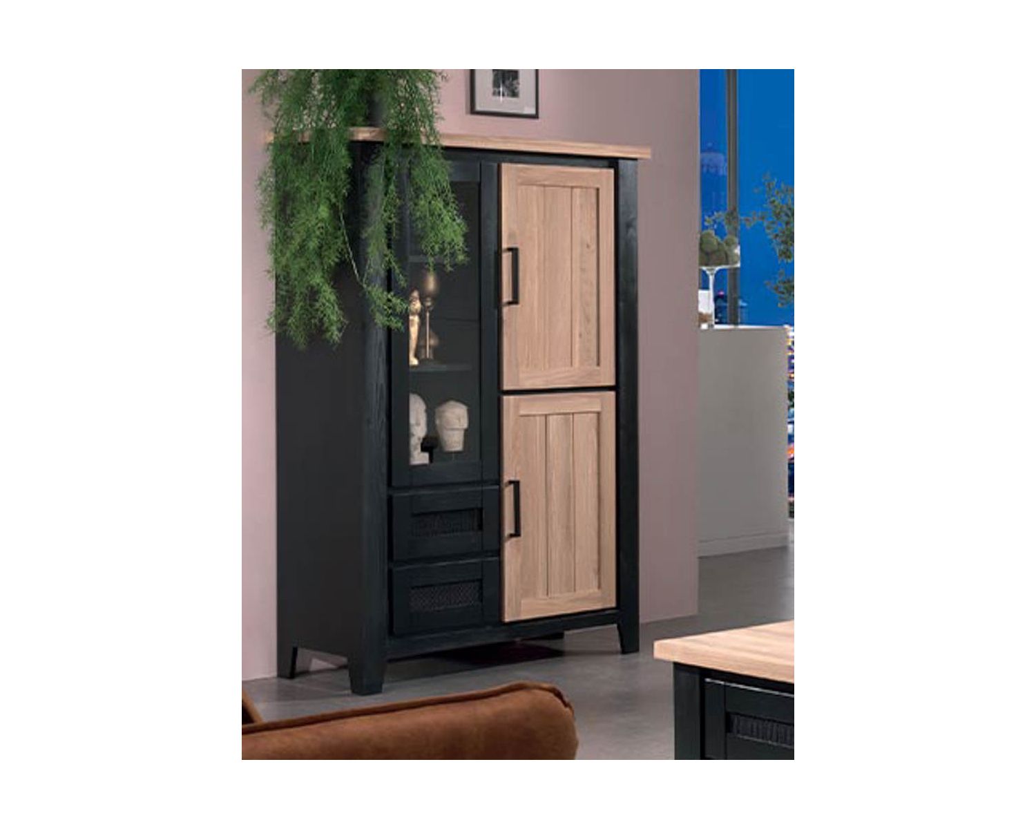 Credenza a soppalco "Ashland" in legno nero e naturale e metallo