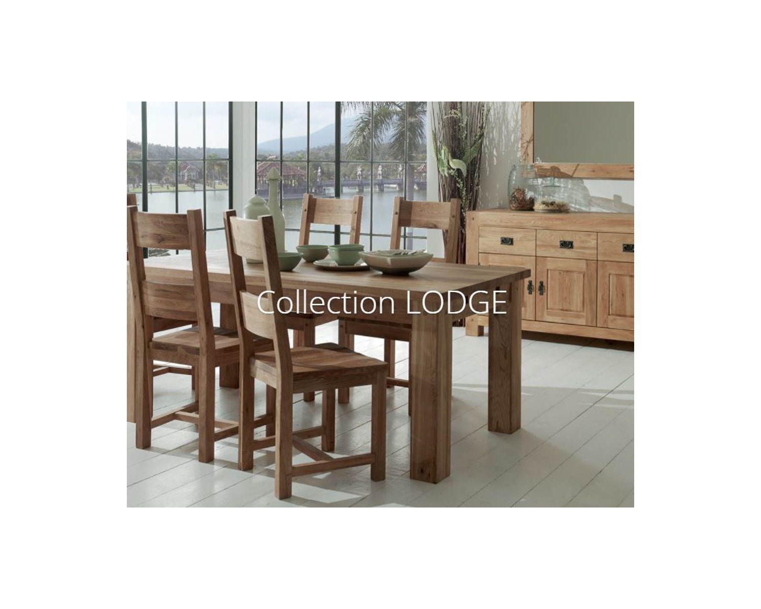 Credenza bassa "Lodge Casita" a 2 ante e 3 cassetti in rovere massiccio rustico