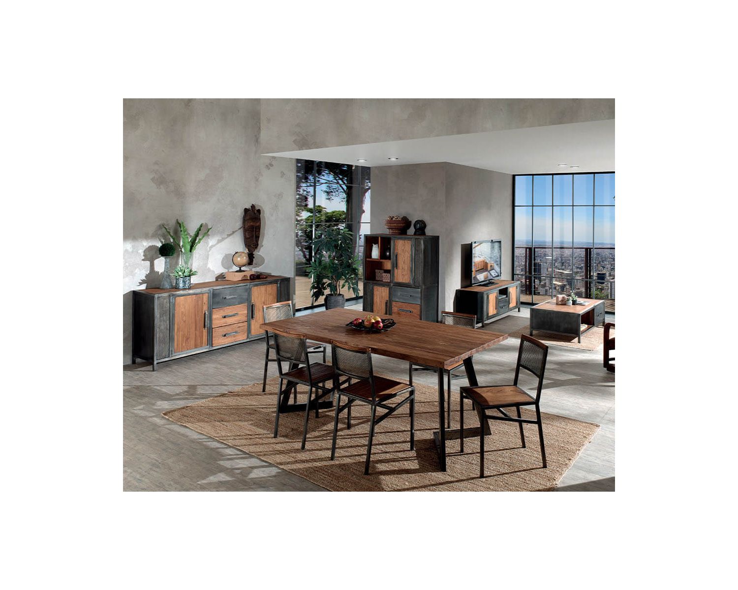 Credenza "Talmo" in teak massiccio di recupero e ferro anticato, 200 cm