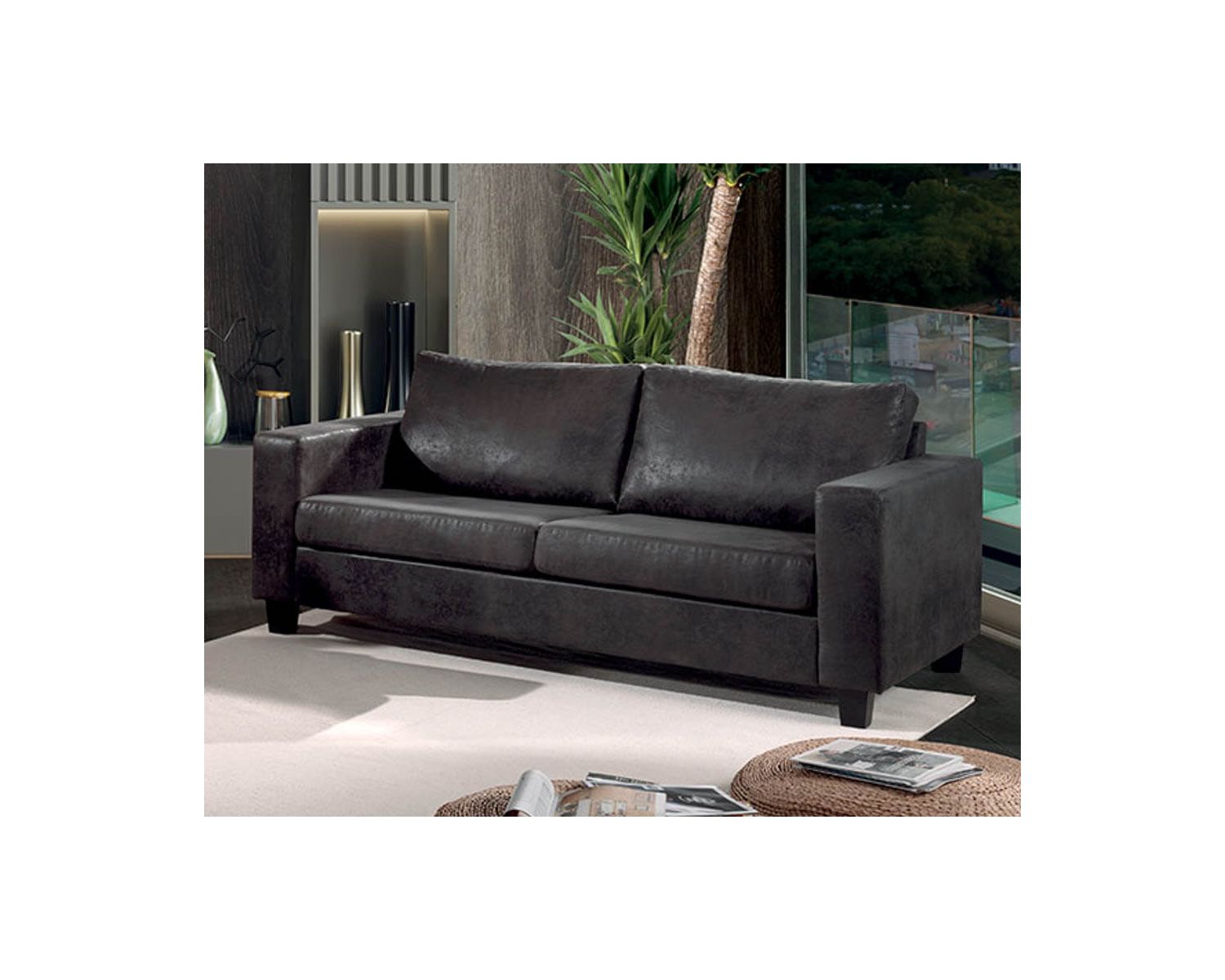 Divano dritto "Thomson" a 3 posti in tessuto microfibra marrone