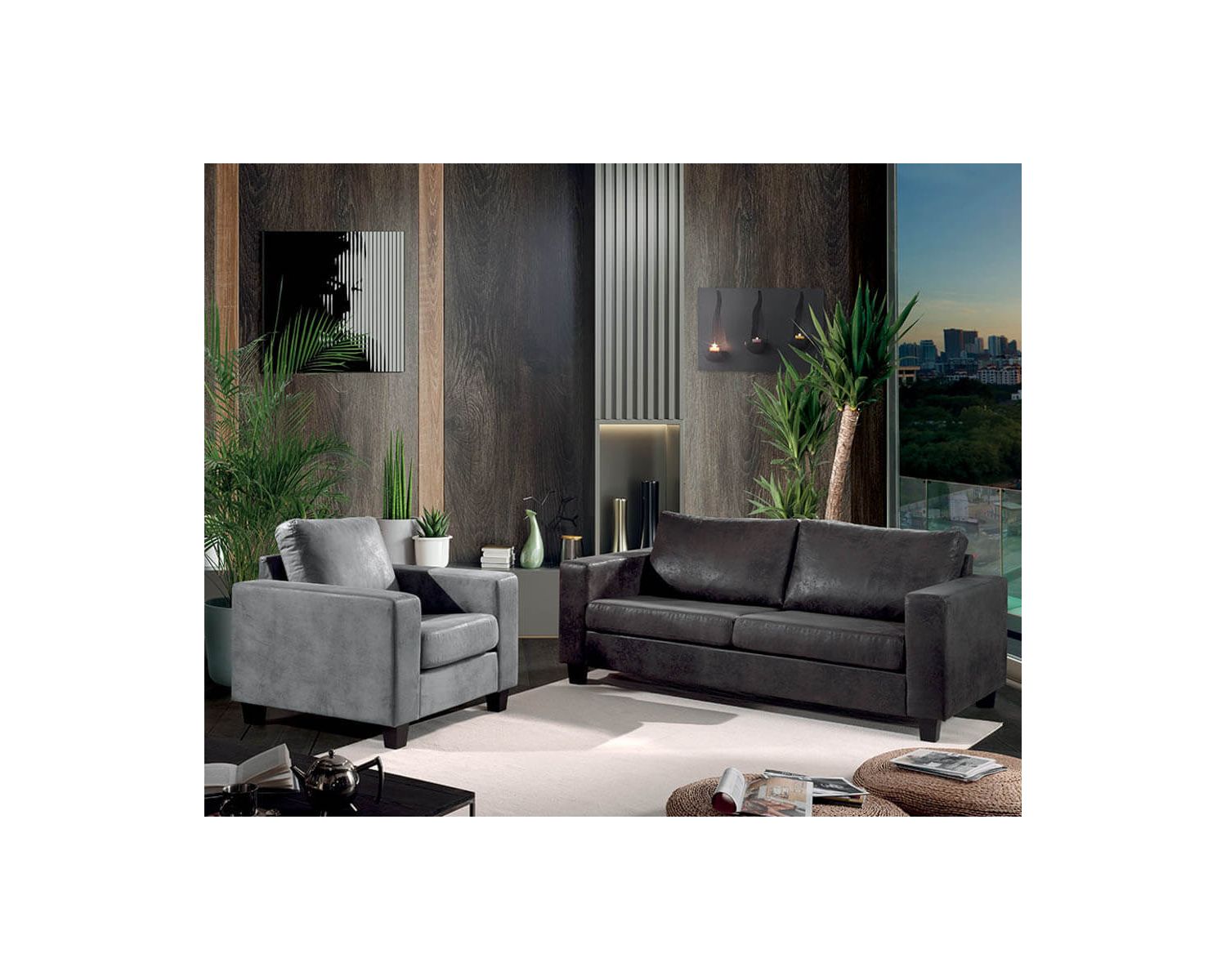 Divano dritto "Thomson" a 3 posti in tessuto microfibra marrone