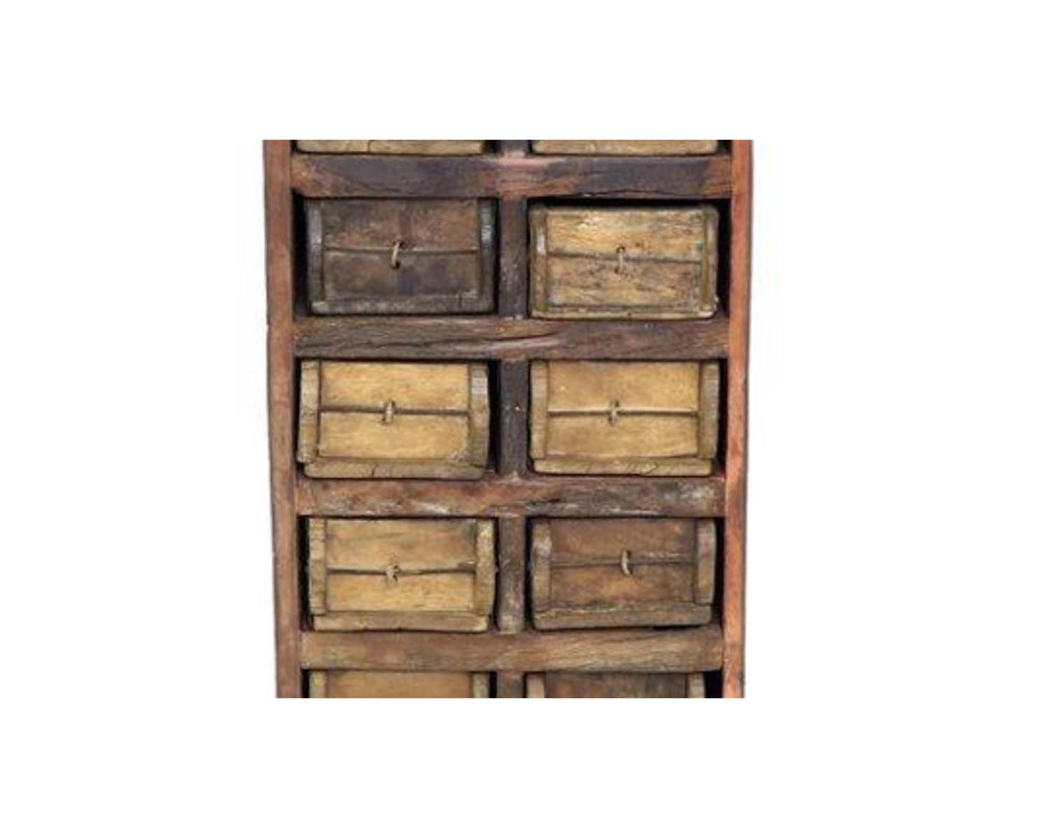 Colonna portaoggetti "nepalese" a 18 cassetti in legno riciclato, 120 cm