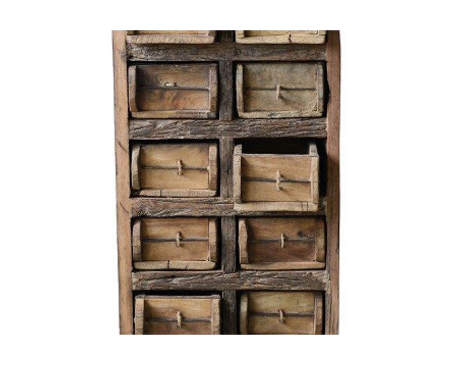 Piccolo mobile contenitore "nepalese" in legno riciclato con 10 cassetti