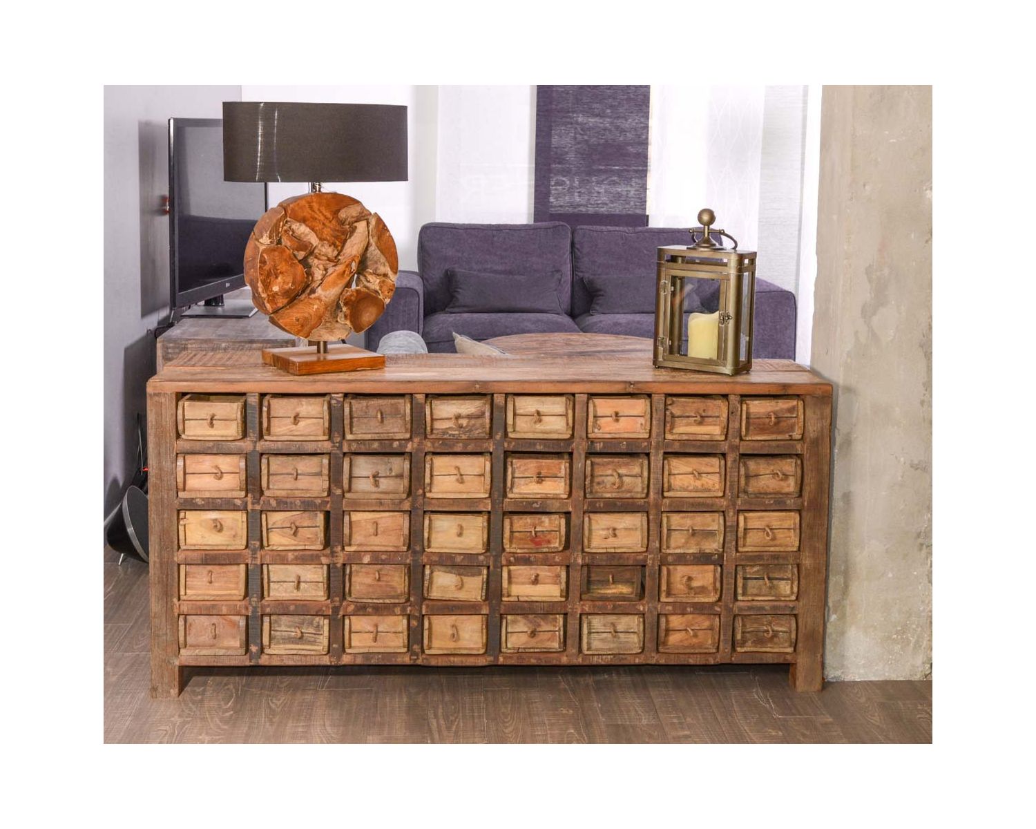 Cassettiera in legno riciclato 150 cm Collezione "Nepalaise