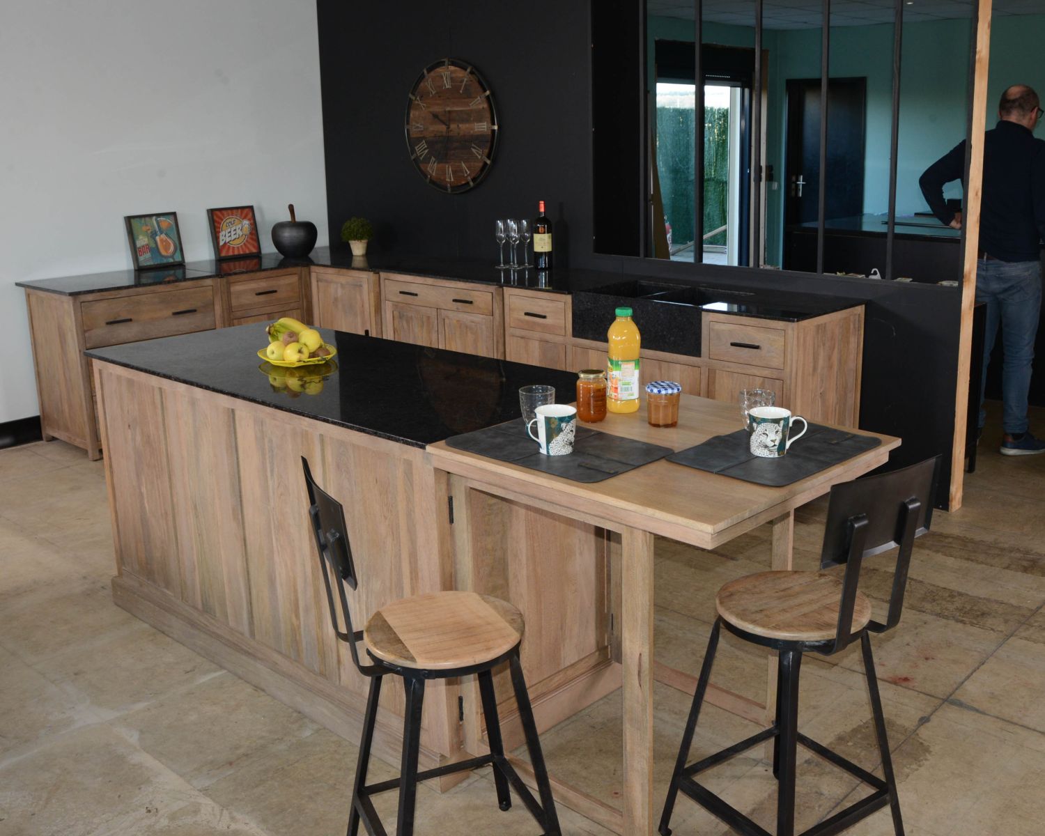 Lavello "Grand Chef" in legno massiccio e pietra 164 cm