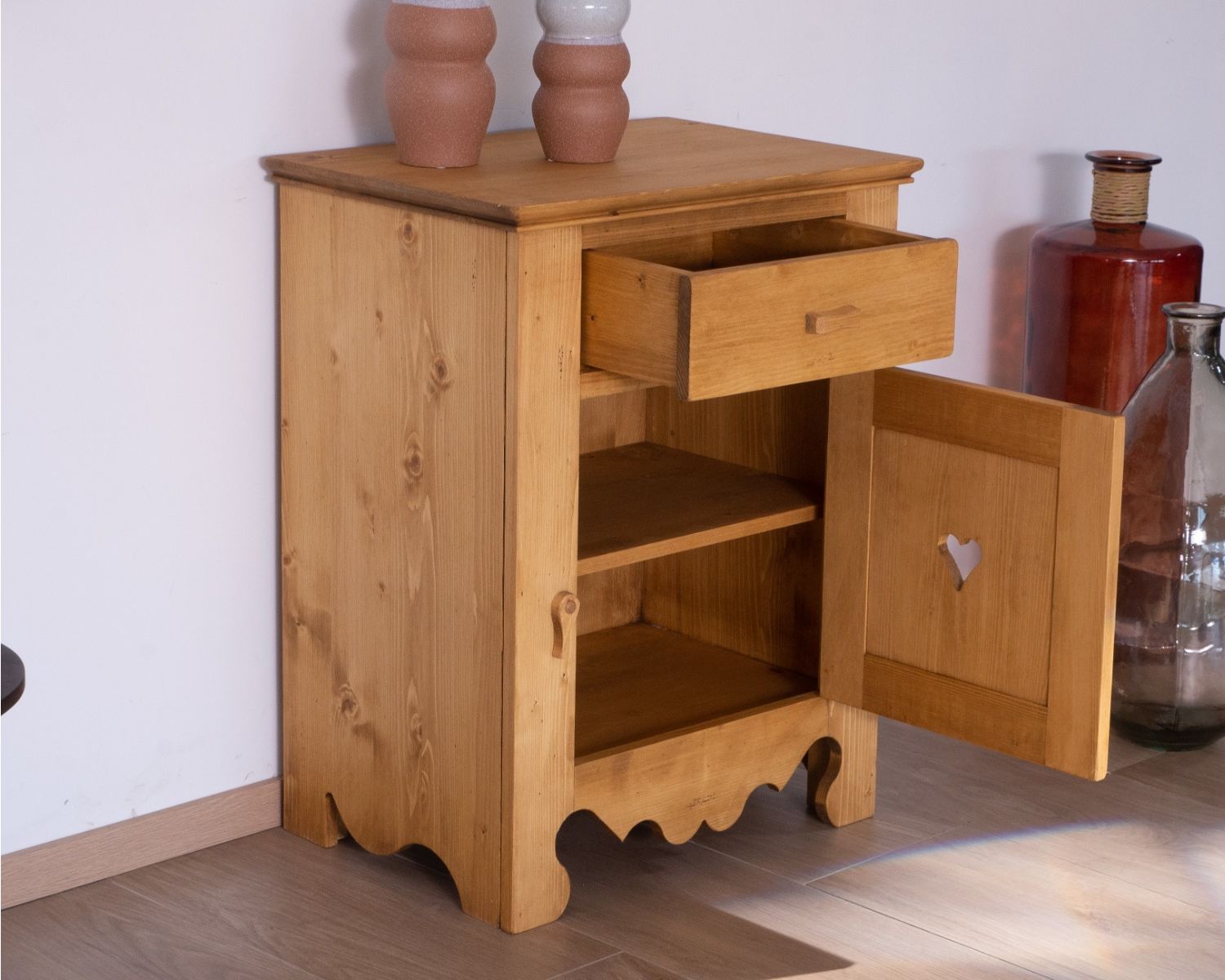 Armadio per marmellate "P'tit Cœur" a 1 anta e 1 cassetto in pino massiccio