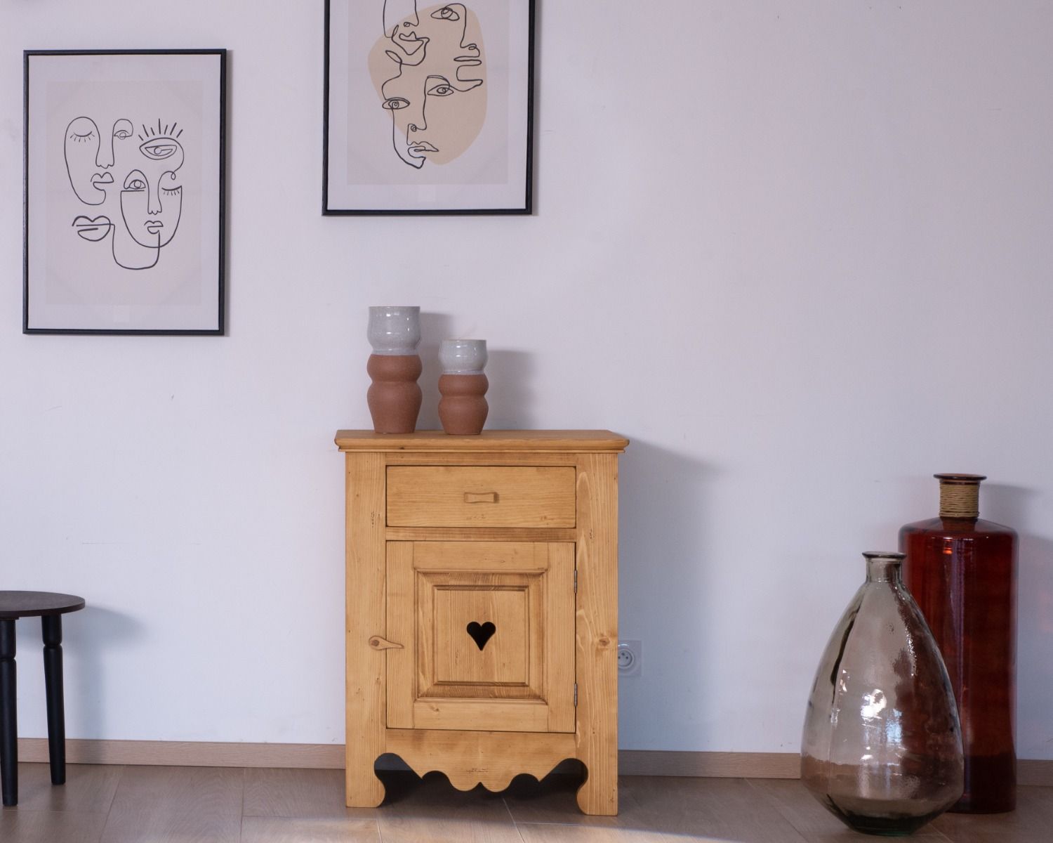 Armadio per marmellate "P'tit Cœur" a 1 anta e 1 cassetto in pino massiccio