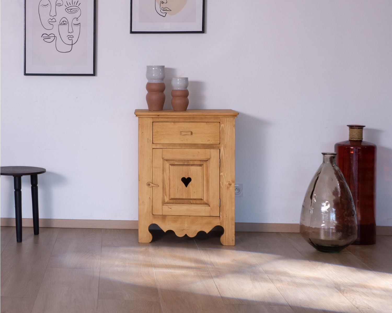 Armadio per marmellate "P'tit Cœur" a 1 anta e 1 cassetto in pino massiccio
