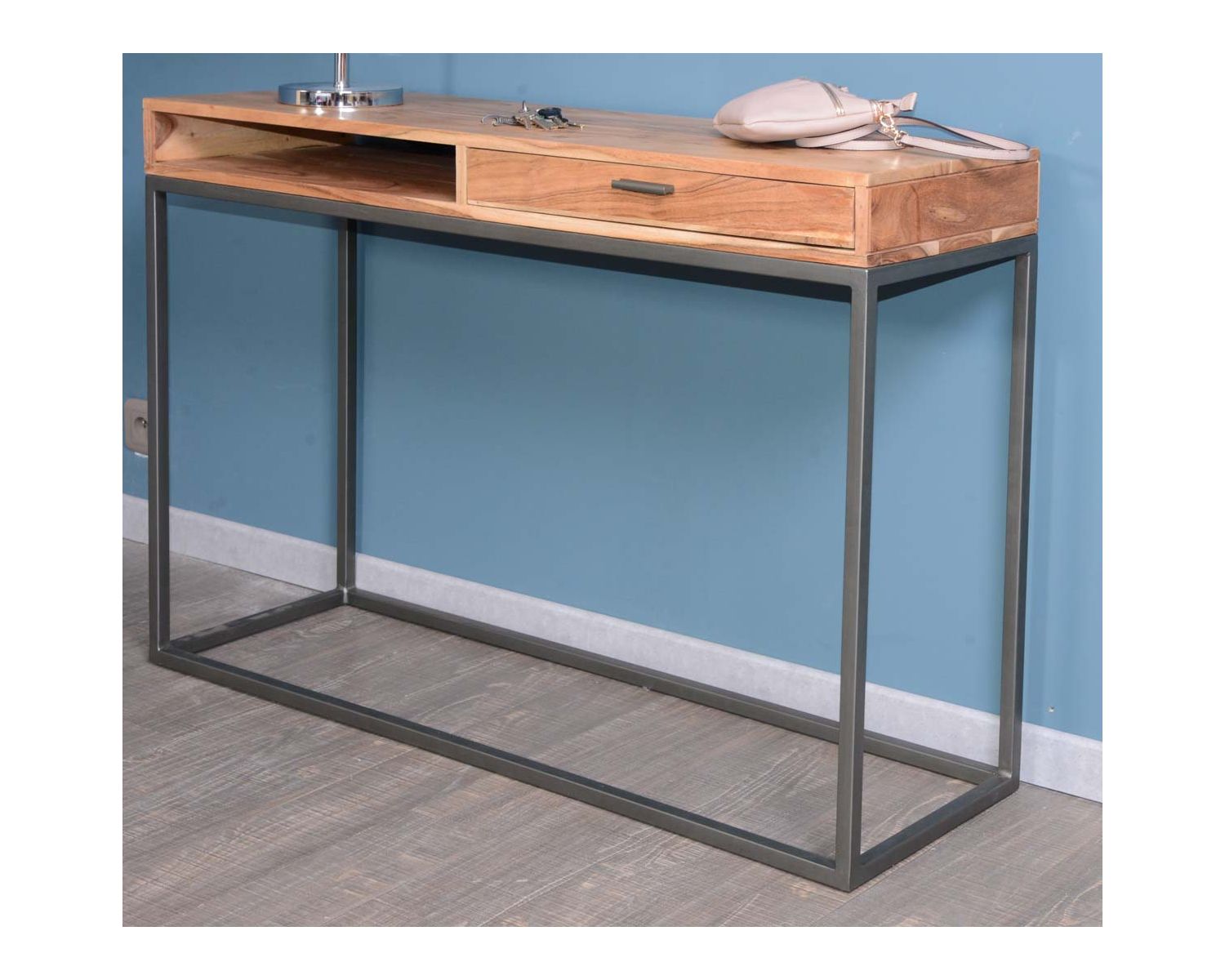 Consolle "Zen" con contenitore in metallo e legno