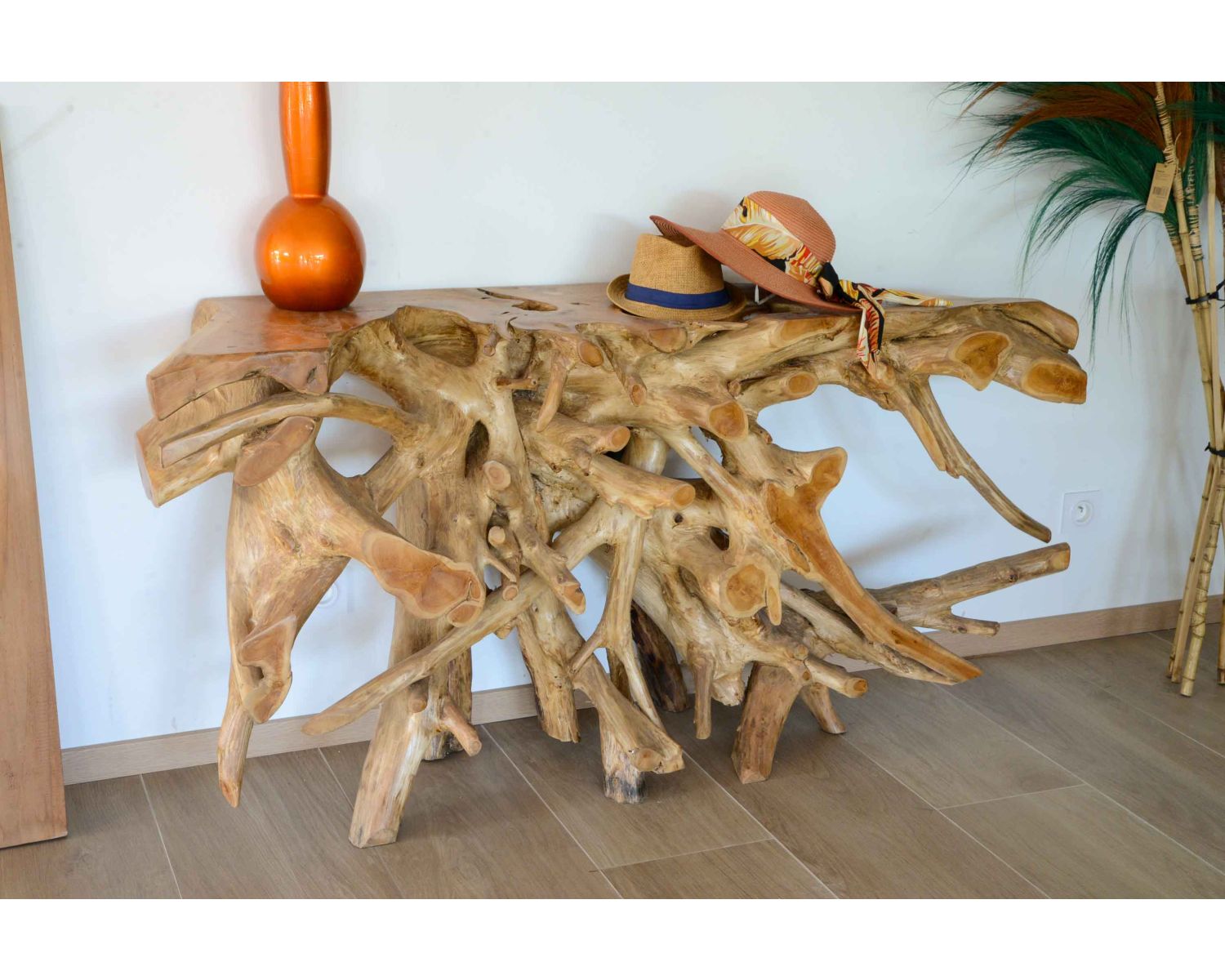 Consolle naturale in radice di teak massiccio 150cm "Sotto il sole