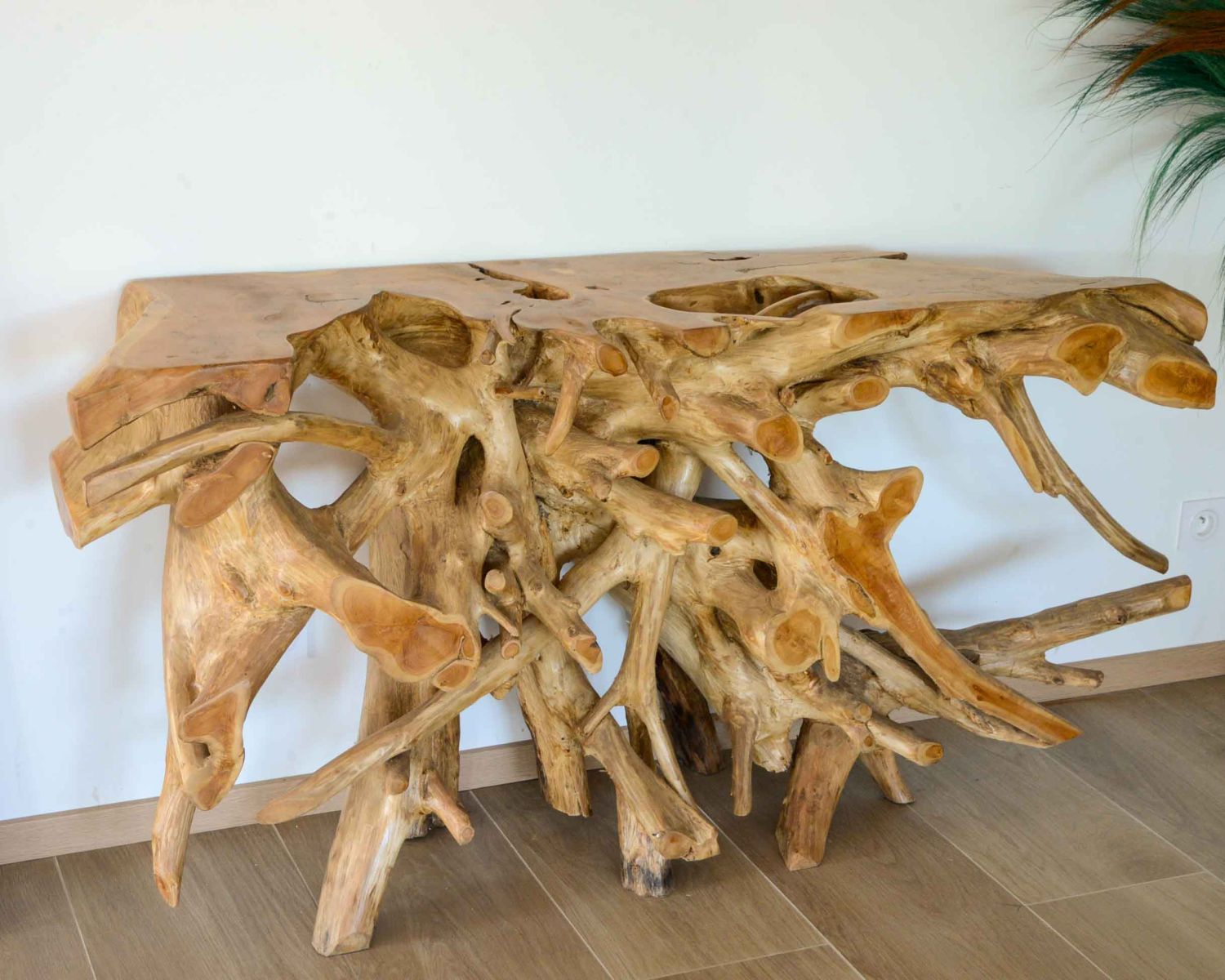 Consolle naturale in radice di teak massiccio 150cm "Sotto il sole
