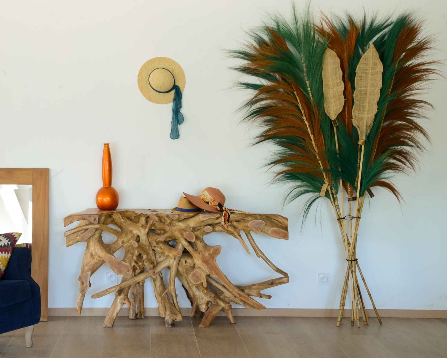 Consolle naturale in radice di teak massiccio 150cm "Sotto il sole