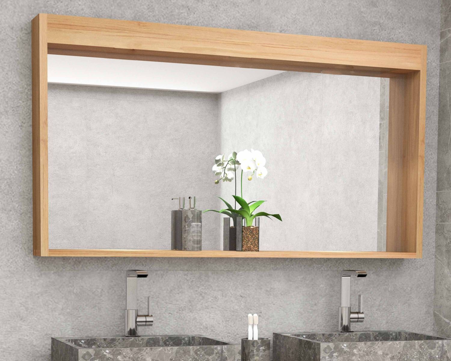 Specchio con cornice in teak da 140 cm con bordo
