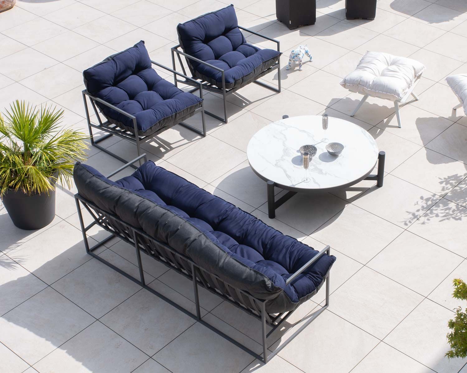 Divano reclinabile a 3 posti "Maluku Island" per terrazza e giardino in alluminio blu e grigio