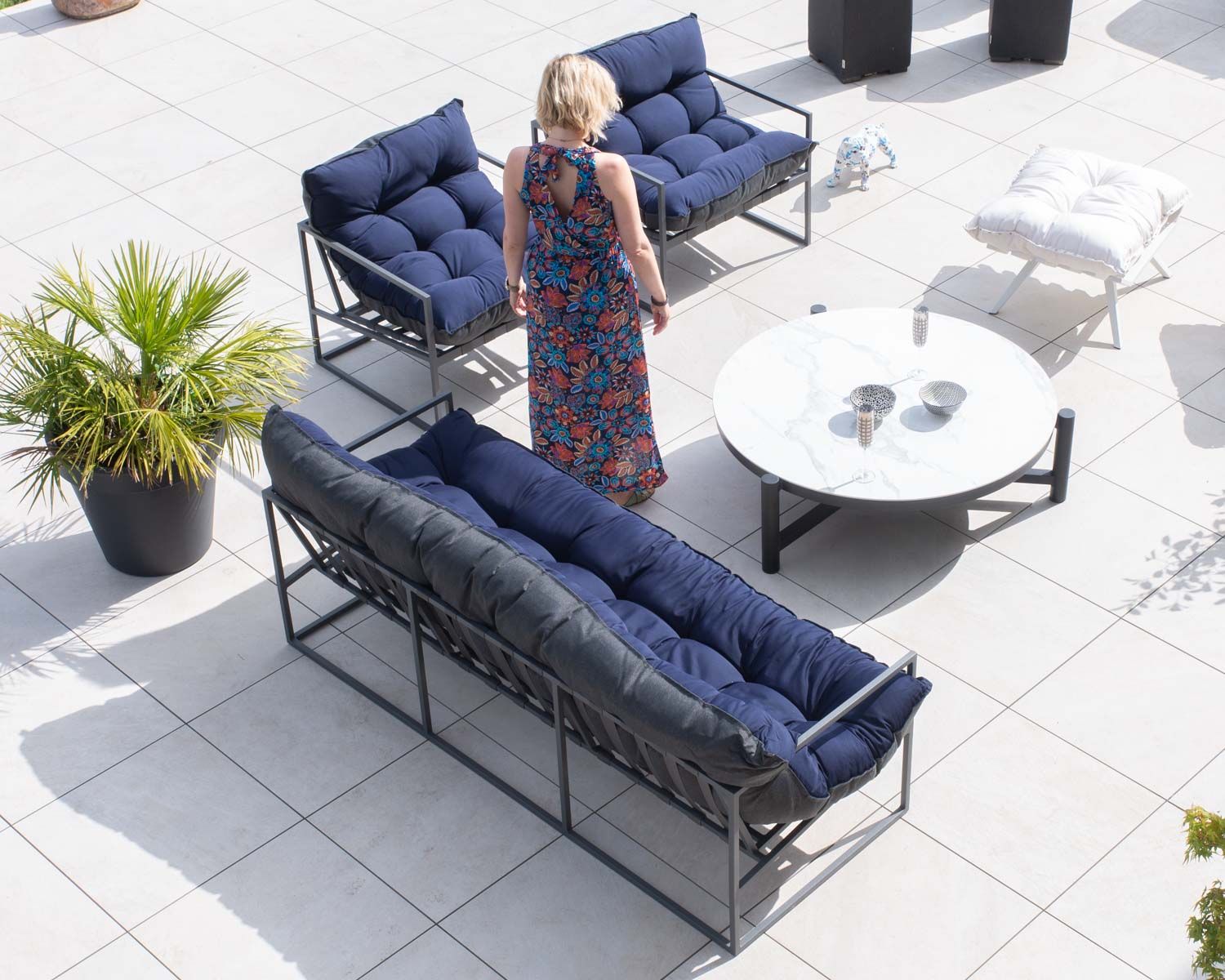 Poltrona da giardino chic e confortevole "Maluku Island" in alluminio blu scuro e grigio