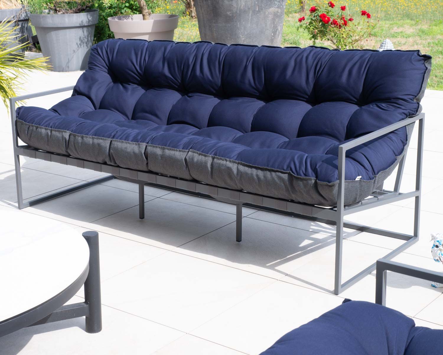 Divano reclinabile a 3 posti "Maluku Island" per terrazza e giardino in alluminio blu e grigio