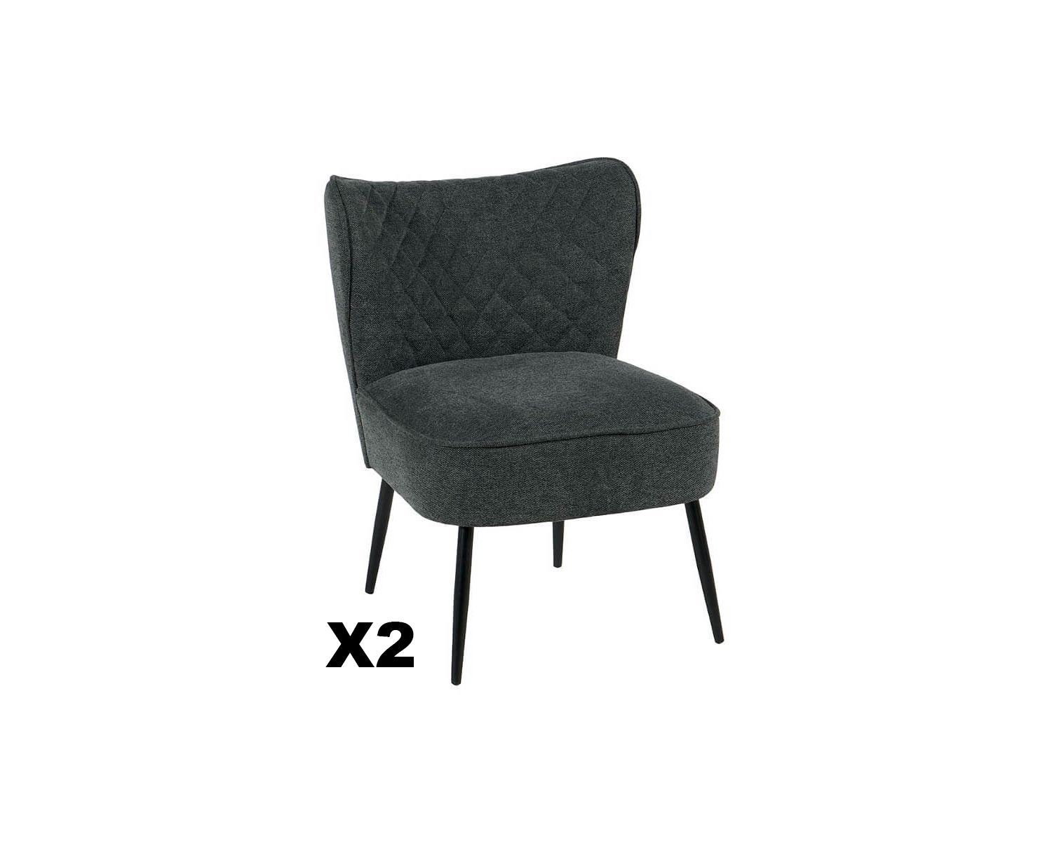 Set di 2 poltrone in tessuto vintage grigio con gambe a compasso "Deka