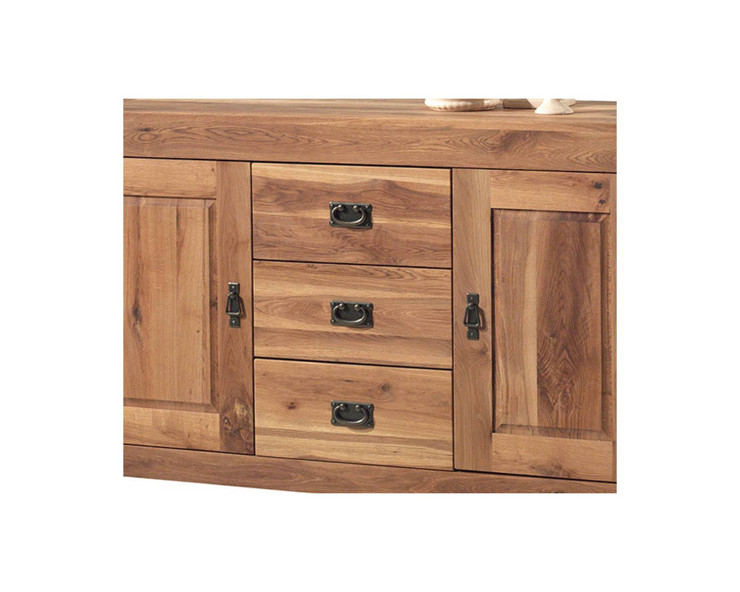 Credenza bassa "Lodge Casita" a 2 ante e 3 cassetti in rovere massiccio rustico