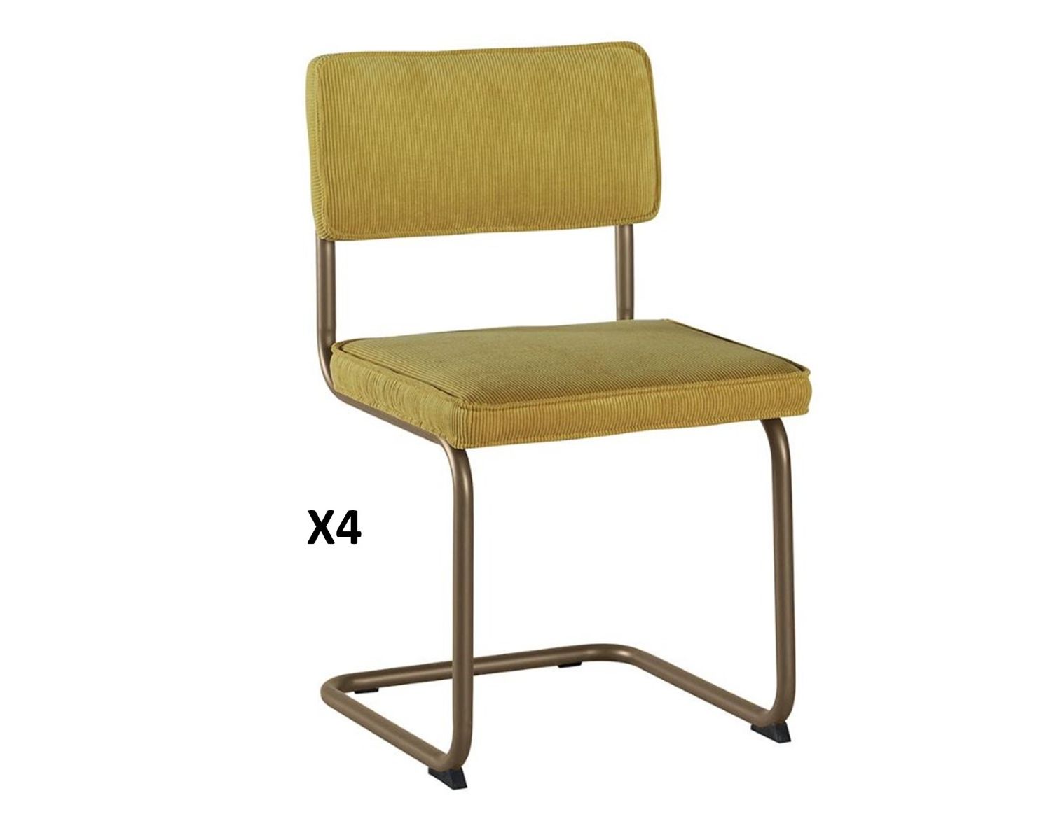 Set di 4 sedie vintage "Caractère" in tessuto giallo curry con finitura in metallo ramato