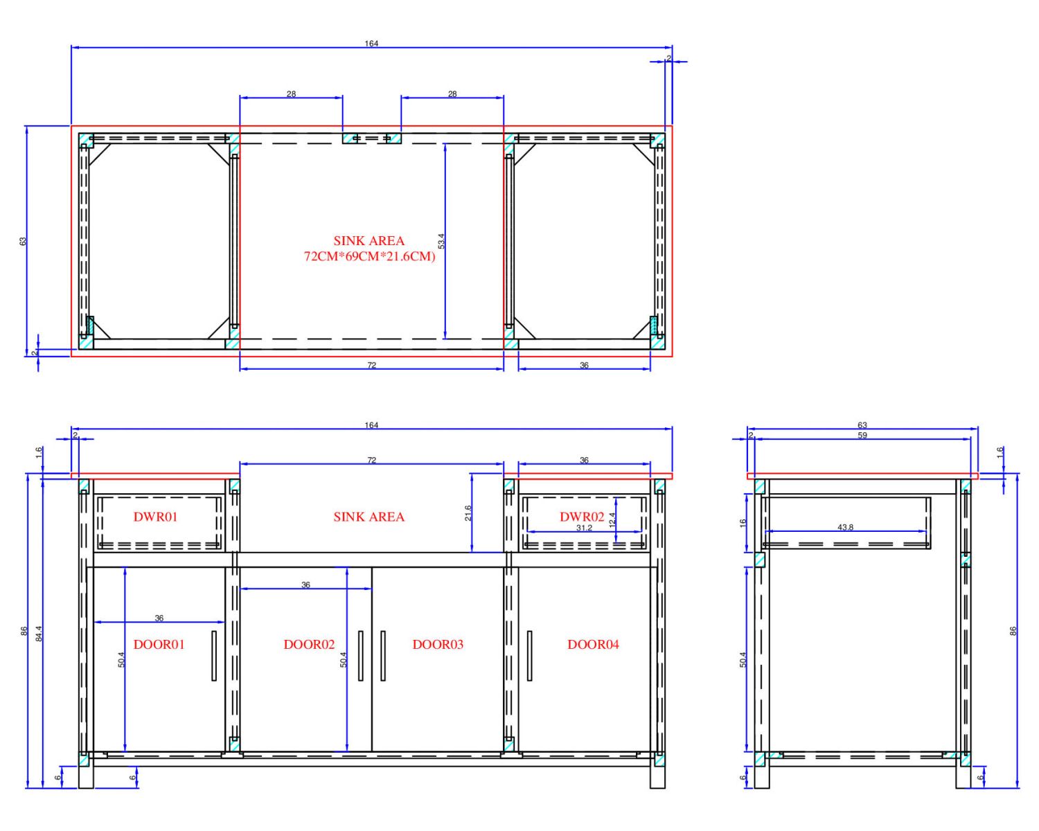 Lavello "Grand Chef" in legno massiccio e pietra 164 cm