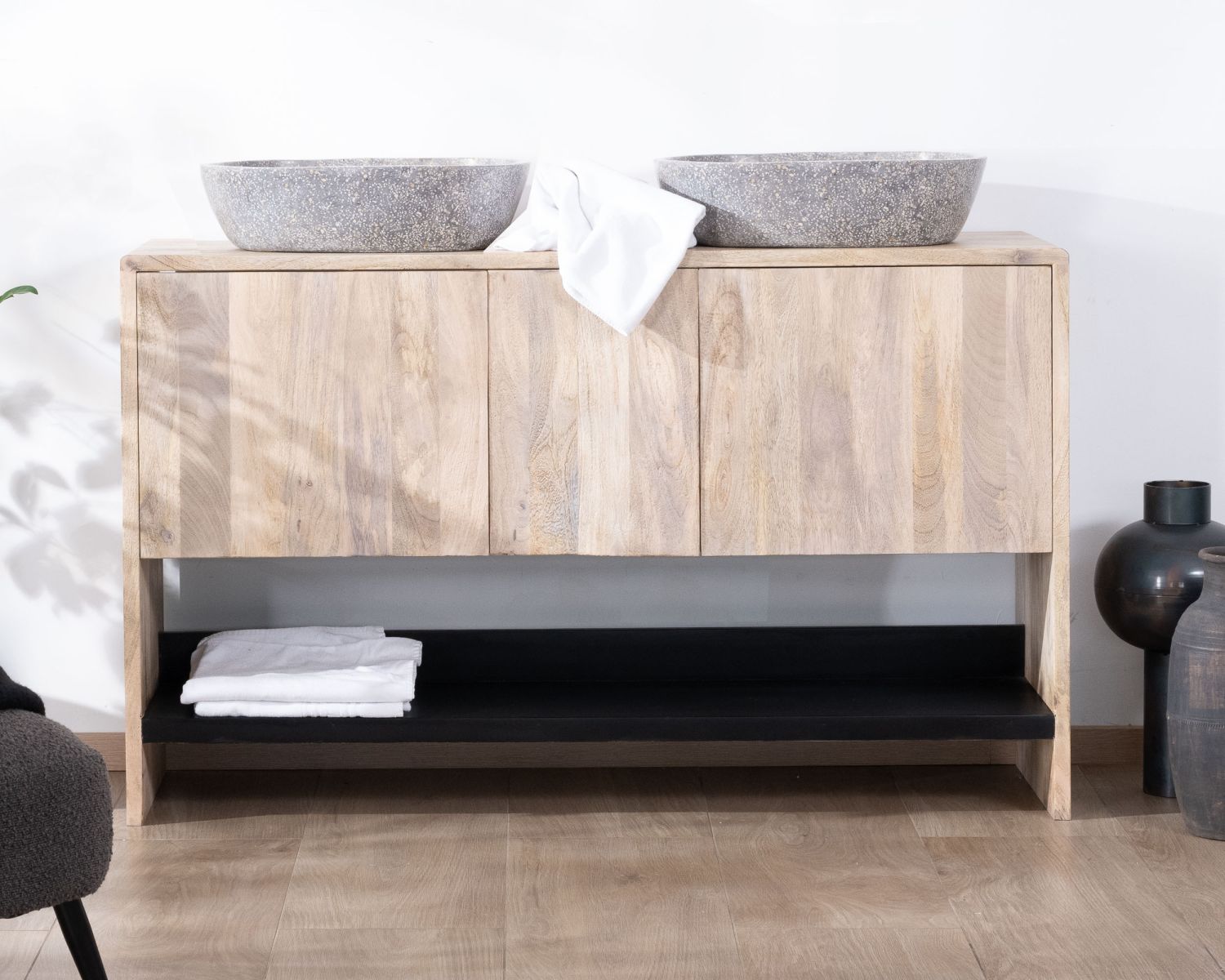 Mobile doppio in legno grafico "Nani" naturale e nero 140 cm