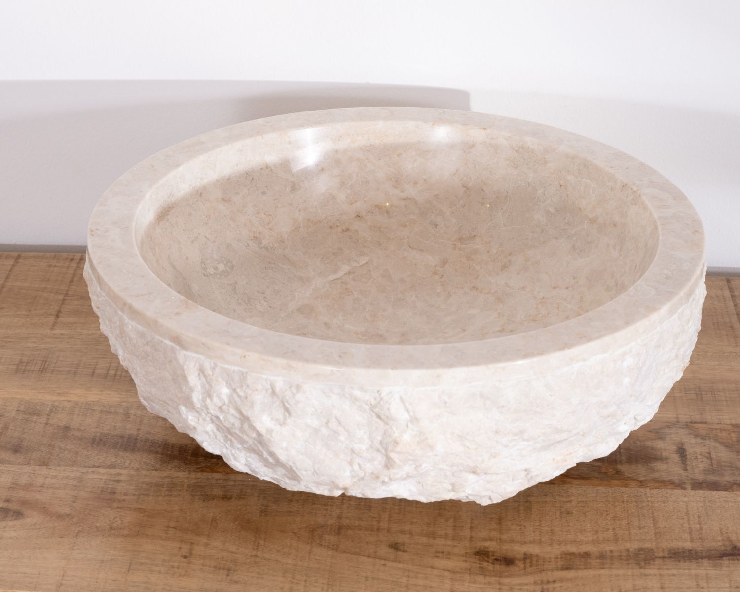 Vasca rotonda da 40 cm in marmo bianco "Stone" con finitura ruvida all'esterno