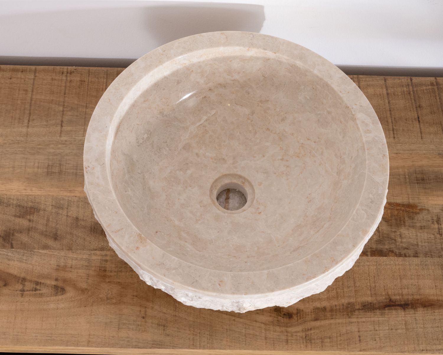 Vasca rotonda da 40 cm in marmo bianco "Stone" con finitura ruvida all'esterno