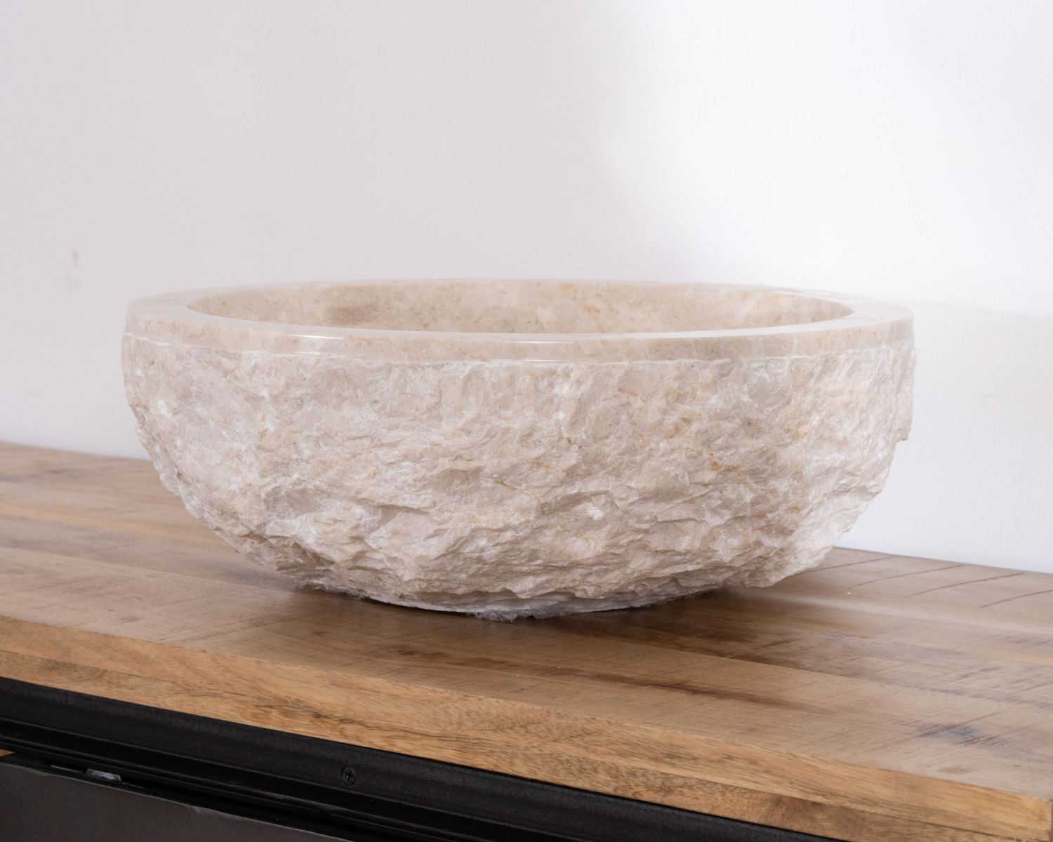 Vasca rotonda da 40 cm in marmo bianco "Stone" con finitura ruvida all'esterno
