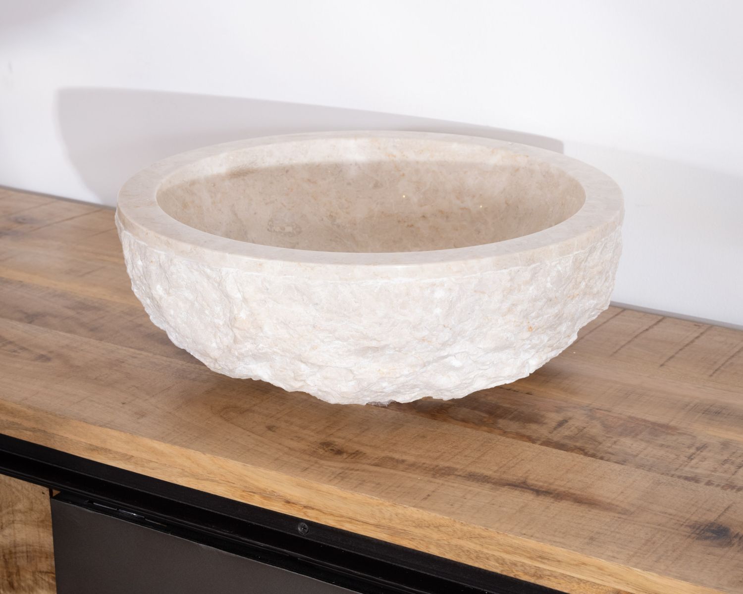 Vasca rotonda da 40 cm in marmo bianco "Stone" con finitura ruvida all'esterno