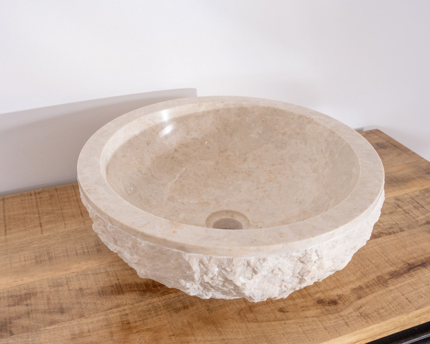Vasca rotonda da 40 cm in marmo bianco "Stone" con finitura ruvida all'esterno